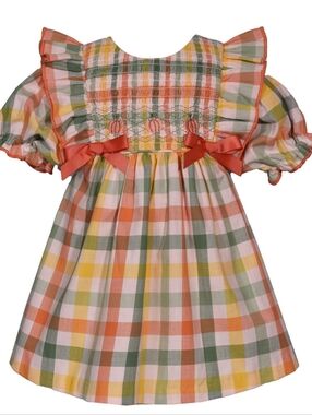 Bonnie Baby, Baby Girls Plaid Pumpkin Smocked Dress 12 M (2 Pc)